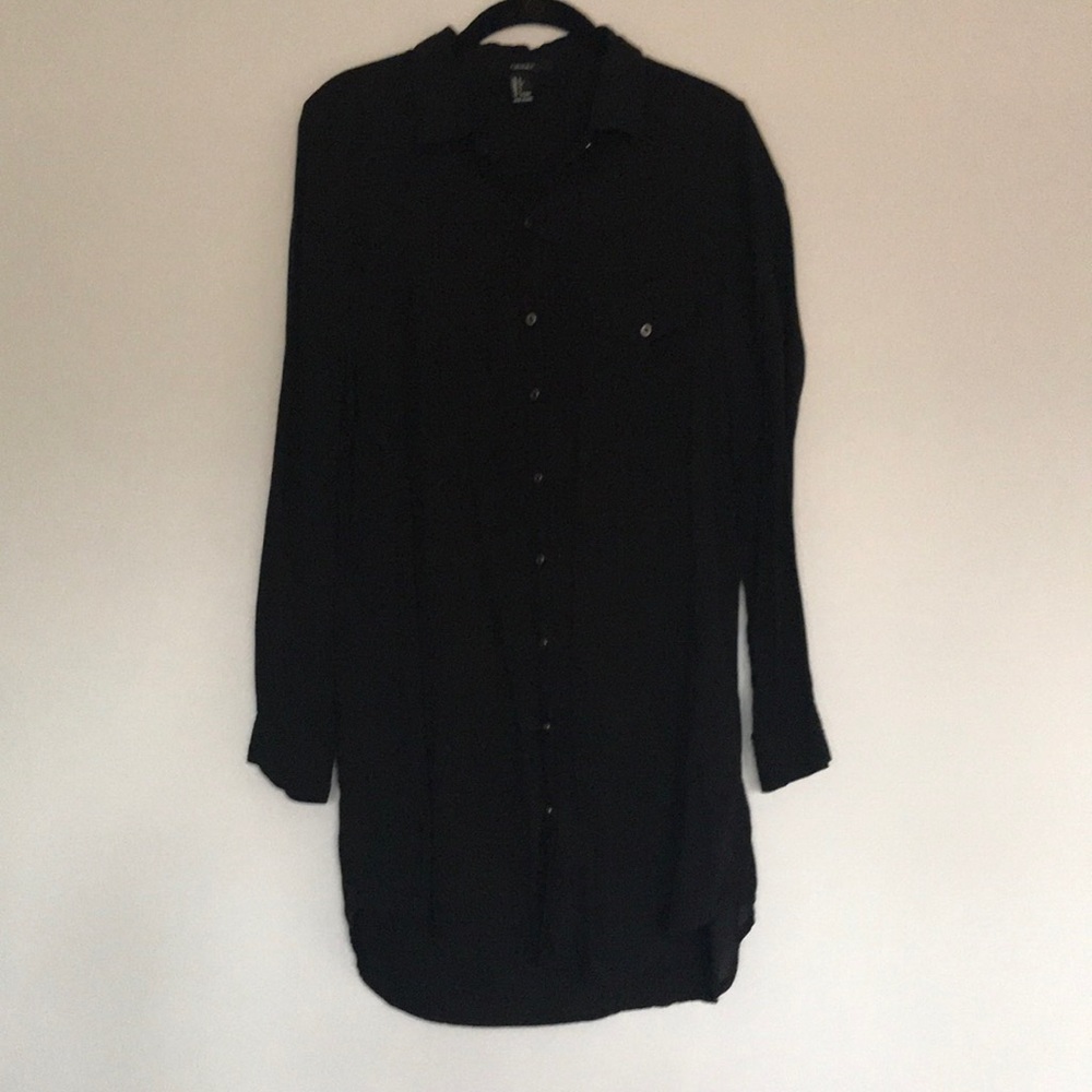 Long black button up shirt